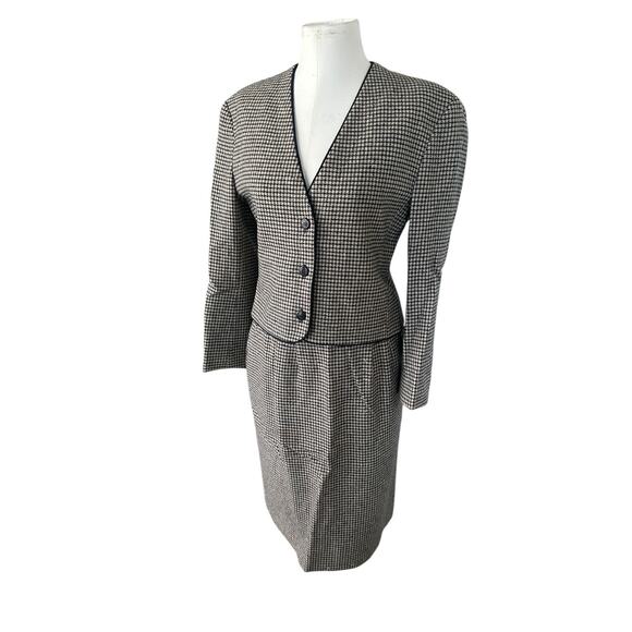 Vintage Miss Pendleton Navy Tan Houndstooth Pencil Skirt Blazer Suit Set sz 10 - Picture 2 of 16